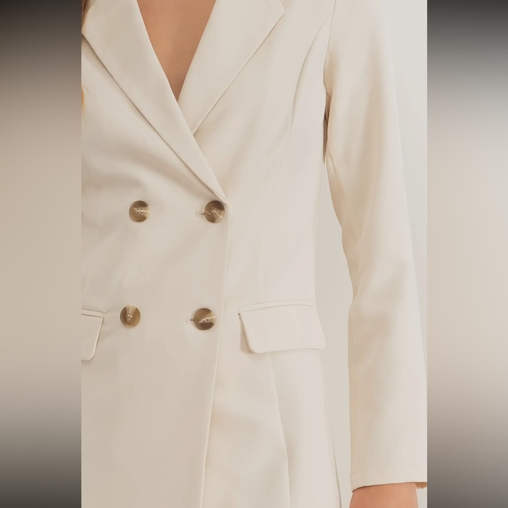 819. LAST 1! Cream Blazer Jacket Coat Double Breasted Long Sleeve Pockets - Picture 7 of 8